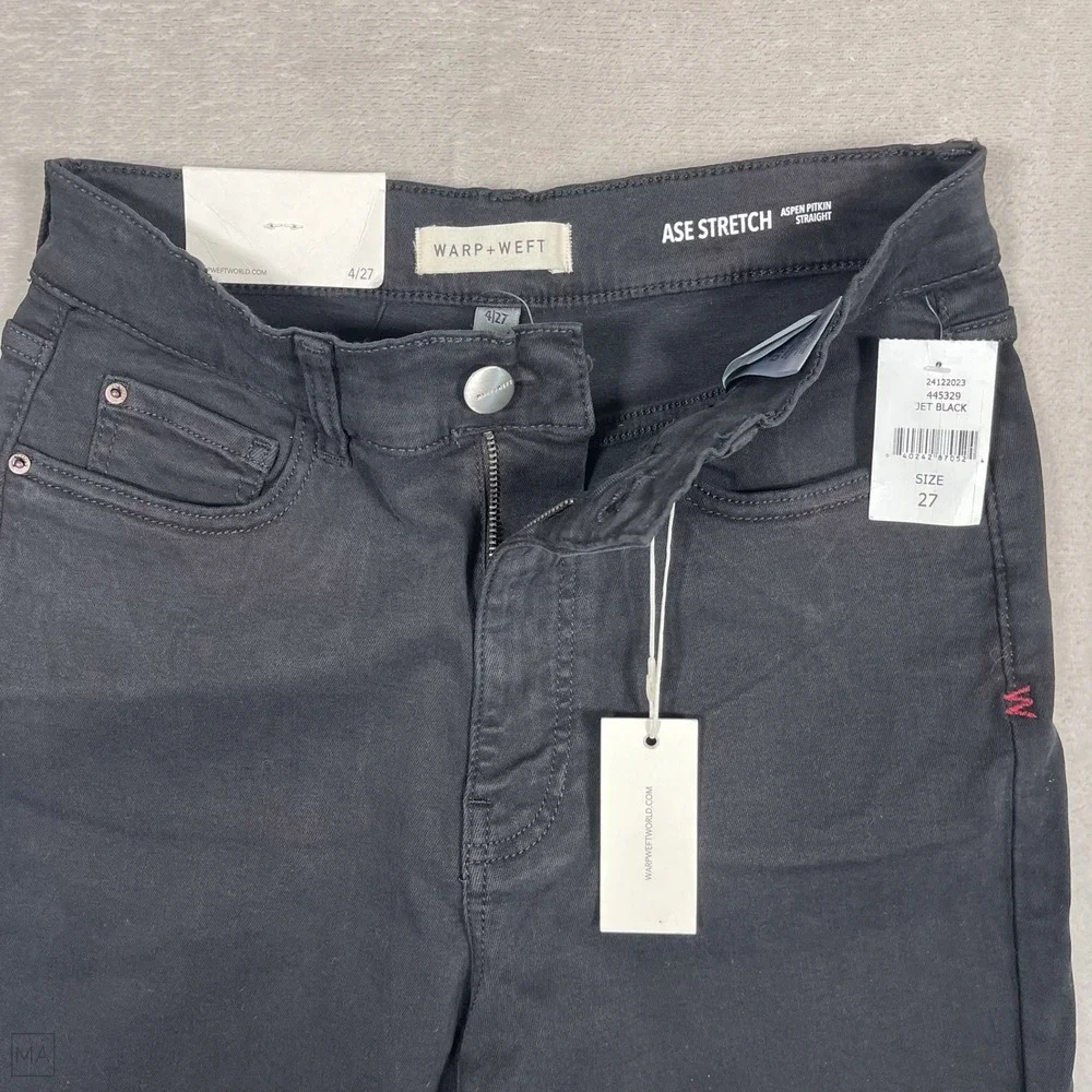 NEW Warp+Weft Women's Pants Aspen Pitkin Straight Leg Ase Stretch 27 Black - Picture 2 of 9